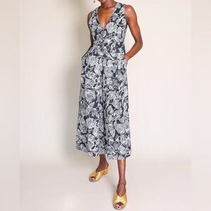 Rachel Comey Rhoads Linen Wide Leg Jumpsuit Black Floral 0 XS